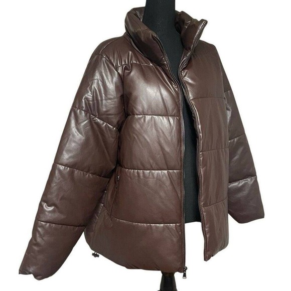 Lane Bryant Jackets & Blazers - Lane Bryant Brown Faux Leather Puffer Coat